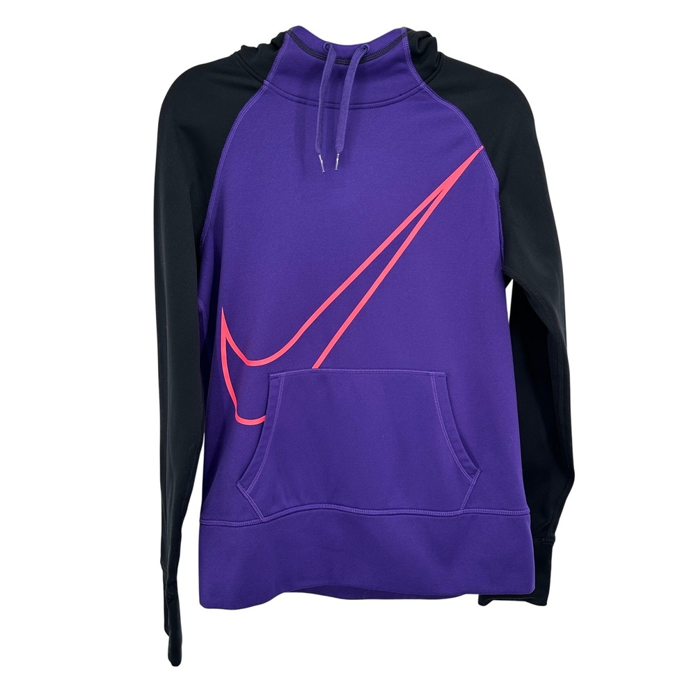 Nike Therma Fit Hoodie Womens Medium Purple Black Pink Big Swoosh Pullover M
